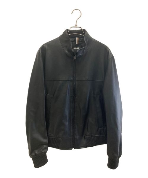 BOSS（ボス）BOSS (ボス) BOMBER JACKET IN LEATHER ブラック サイズ:Mの古着・服飾アイテム