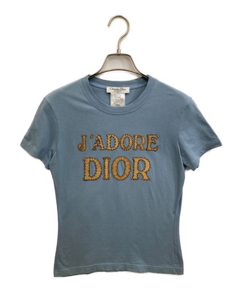 Christian Dior（クリスチャン ディオール）Christian Dior (クリスチャン ディオール) J'ADORE フェルト刺繍Tシャツ ブルー サイズ:40の古着・服飾アイテム