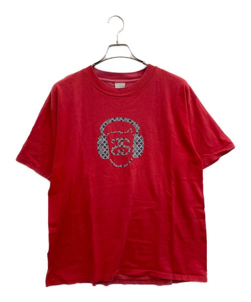 stussy（ステューシー）stussy (ステューシー) old stussy(オールド　ステューシー）モノグラム ヘッドフォン Tシャツ レッド サイズ:Lの古着・服飾アイテム