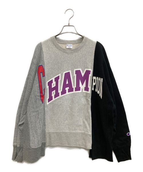 Champion REVERSE WEAVE（チャンピオンリバースウィーブ）Champion REVERSE WEAVE (チャンピオンリバースウィーブ) 再構築スウェット グレー×ブラック サイズ:LARGEの古着・服飾アイテム