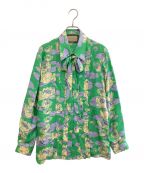 GUCCIグッチ）の古着「Waterlily Print Silk Shirt」｜グリーン