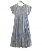 ne quittez pasヌキテパ）の古着「Cotton Voile Foil Flower Print Sleeveless Dress」｜スカイブルー