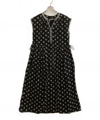 ne quittez pasヌキテパ）の古着「Dobby Stripe Flower Print Sleeveless Dress」｜ブラック