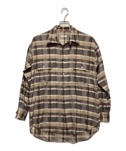 INTERIM（インテリム）INTERIM (インテリム) HYPER BIG SHEER FIL A FIL CHECK GATHER SHIRT ブラウン サイズ:4の古着・服飾アイテム