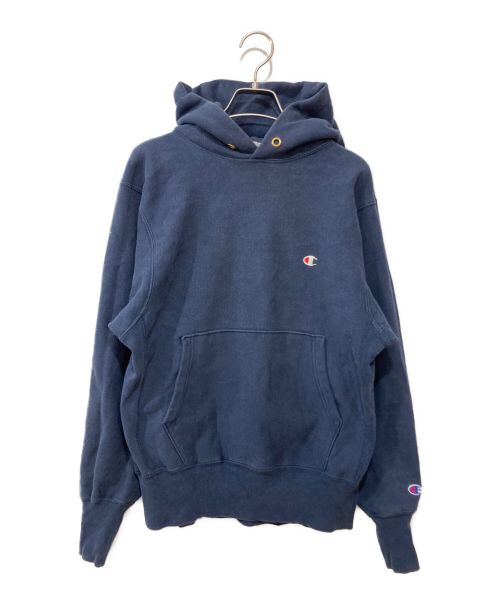 Champion（チャンピオン）Champion (チャンピオンリバースウィーブ) ロゴプルオーバーパーカー ネイビー サイズ:Mの古着・服飾アイテム