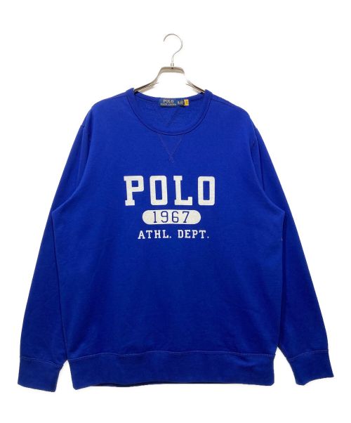 POLO RALPH LAUREN（ポロ・ラルフローレン）POLO RALPH LAUREN (ポロ・ラルフローレン) フロッキーロゴクルーネックスウェット ブルー サイズ:XLの古着・服飾アイテム