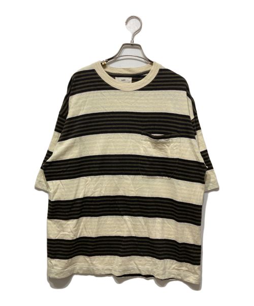 UNFIL（アンフィル）UNFIL (アンフィル) cotton & silk striped pocket Tee ベージュ サイズ:XLの古着・服飾アイテム