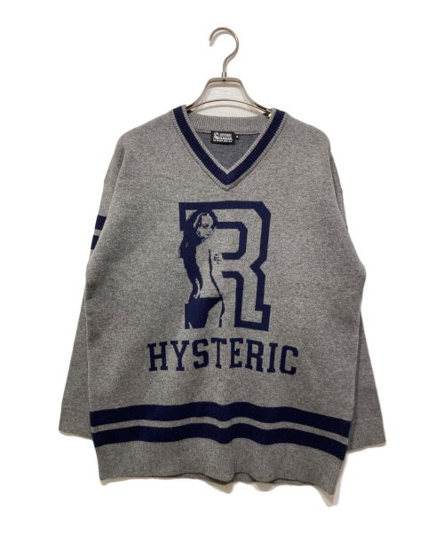 Hysteric Glamour（ヒステリックグラマー）Hysteric Glamour (ヒステリックグラマー) ガールロゴVネックニット グレー サイズ:Ⅿの古着・服飾アイテム