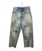 ANCELLMアンセルム）の古着「DAMAGE SELVEDGE DENIM STRAIGHT 5P PANTS」｜ブルー