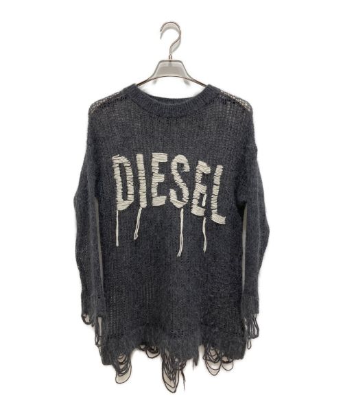 DIESEL（ディーゼル）DIESEL (ディーゼル) ロゴ刺繍ルーズニット グレー サイズ:Sの古着・服飾アイテム