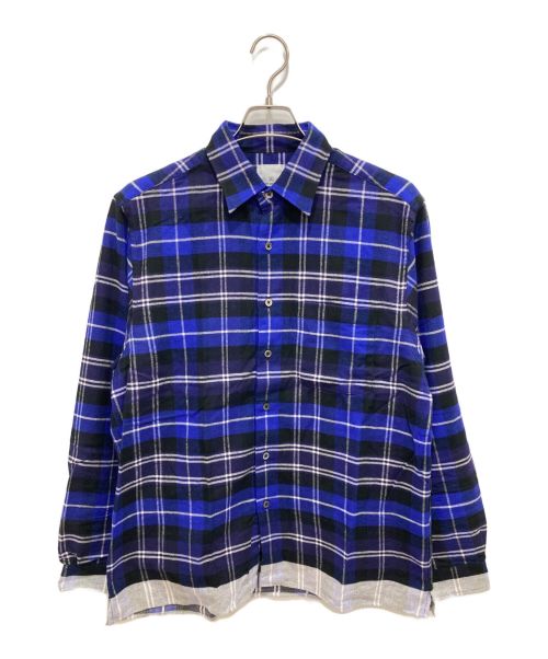 uniform experiment（ユニフォームエクスペリメント）uniform experiment (ユニフォームエクスペリメント) LINE FLANNEL CHECK REGULAR COLLAR BIG SHIRT ブルー サイズ:1の古着・服飾アイテム