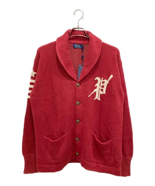 POLO RALPH LAUREN（ポロ・ラルフローレン）POLO RALPH LAUREN (ポロ・ラルフローレン) エルボーパッチショールカラーカーディガン レッド サイズ:L 未使用品の古着・服飾アイテム