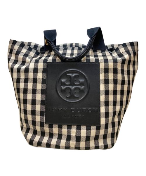 TORY BURCH（トリーバーチ）TORY BURCH (トリーバーチ) パイパーギンガムスモールスクエアトートバッグ ネイビーの古着・服飾アイテム