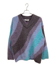 ZARA×MAISON SPECIAL（ザラ×メイソン スペシャル）の古着「Diagonal Striped Sweater」｜パープル(Lilla)