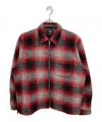 stussyステューシー）の古着「BRUSHED WOOL PLAID ZIP SHIRT」｜レッド