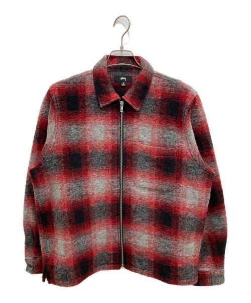 stussy（ステューシー）stussy (ステューシー) BRUSHED WOOL PLAID ZIP SHIRT レッド サイズ:Sの古着・服飾アイテム