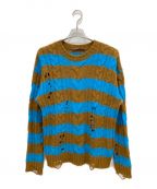 ANDERSSON BELLアンダースンベル）の古着「DESTROYED STRIPE CABLE SWEATER」｜ブルー×ブラウン