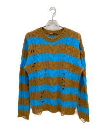 ANDERSSON BELL（アンダースンベル）の古着「DESTROYED STRIPE CABLE SWEATER」｜ブルー×ブラウン