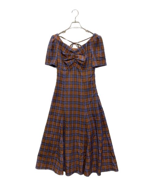 MISTREASS（ミストレアス）MISTREASS (ミストレアス) Multicolor Plaid Power Shoulder Dress ブラウン サイズ:フリーの古着・服飾アイテム