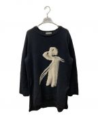 Yohji Yamamoto pour hommeヨウジヤマモト プールオム）の古着「Girl Pattern Intersia Pullover Knit」｜ブラック