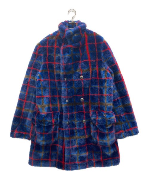 SUPREME（シュプリーム）SUPREME (シュプリーム) Jean Paul GAULTIER (ジャンポールゴルチェ) Double Breasted Plaid Faux Fur Coat ネイビー サイズ:SIZE Mの古着・服飾アイテム