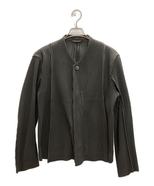 HOMME PLISSE ISSEY MIYAKE（オムプリッセ イッセイ ミヤケ）HOMME PLISSE ISSEY MIYAKE (オムプリッセ イッセイ ミヤケ) SOLID PLEATSノーカラージャケット グレー サイズ:SIZE 3の古着・服飾アイテム