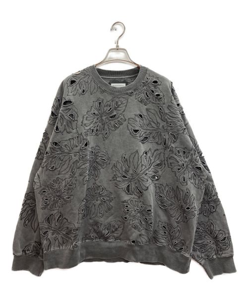 MAISON SPECIAL（メゾンスペシャル）MAISON SPECIAL (メゾンスペシャル) Leaf Cutwork Embroidery Pigment Crew Neck Sweat Pullover チャコールグレー サイズ:SIZE 2の古着・服飾アイテム