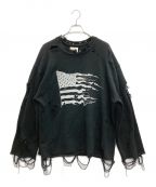 KAMIYAカミヤ）の古着「Destroyed Long Sleeve Knit T-shirt」｜ブラック