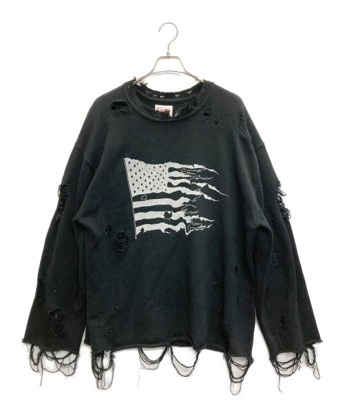 KAMIYA（カミヤ）KAMIYA (カミヤ) Destroyed Long Sleeve Knit T-shirt ブラック サイズ:Sの古着・服飾アイテム