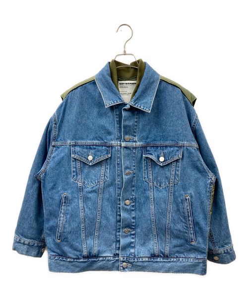 SOFTHYPHEN（ソフトハイフン）SOFTHYPHEN (ソフトハイフン) BACK TO FRONT MA-1 DENIM JACKET インディゴ×カーキ サイズ:2の古着・服飾アイテム