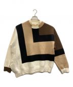 CULLNI×STUDIOUSクルニ×ステュディオス）の古着「別注COLOR BLOCK TURTLE KNIT」｜ベージュ×ブラック