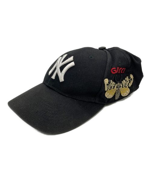 GUCCI（グッチ）GUCCI (グッチ) NEW YORK YANKEES (ニューヨークヤンキース) バタフライ刺繍ベースボールキャップ ブラックの古着・服飾アイテム