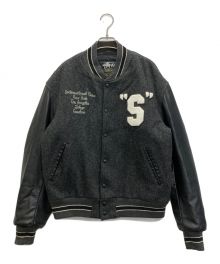 stussy（ステューシー）の古着「レザー切替バーシティジャケット」｜グレー