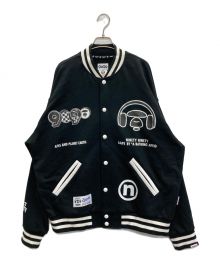 9090×Aape BY A BATHING APE（9090×エーエイプ バイ アベイシングエイプ）の古着「GRAPHIC VARSITY JACKET」｜ブラック