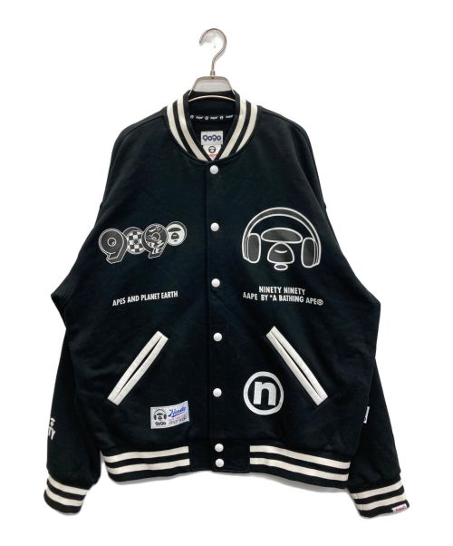 9090（9090）9090 (9090) Aape BY A BATHING APE (エーエイプ バイ アベイシングエイプ) GRAPHIC VARSITY JACKET ブラック サイズ:XLの古着・服飾アイテム