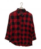 LAD MUSICIANラッドミュージシャン）の古着「ASYMMETRY SHIRT MODAL BLOCK CHECK」｜レッド×ブラック