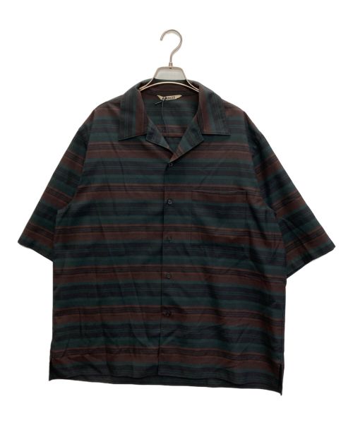 AURALEE（オーラリー）AURALEE (オーラリー) WOOL POLYESTER BORDER HALF SLEEVED SHIRTS グリーン×ブラウン サイズ:SIZE 5の古着・服飾アイテム