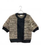 CLANEクラネ）の古着「DOT LINE HALF SLEEVE KNIT CARDIGAN」｜ベージュ×ブラック