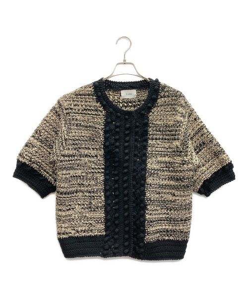 CLANE（クラネ）CLANE (クラネ) DOT LINE HALF SLEEVE KNIT CARDIGAN ベージュ×ブラック サイズ:SIZE 1の古着・服飾アイテム