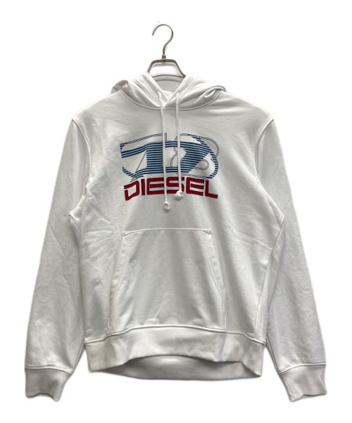 DIESEL（ディーゼル）DIESEL (ディーゼル) ロゴプリントプルオーバーパーカー ホワイト サイズ:ＸＬの古着・服飾アイテム