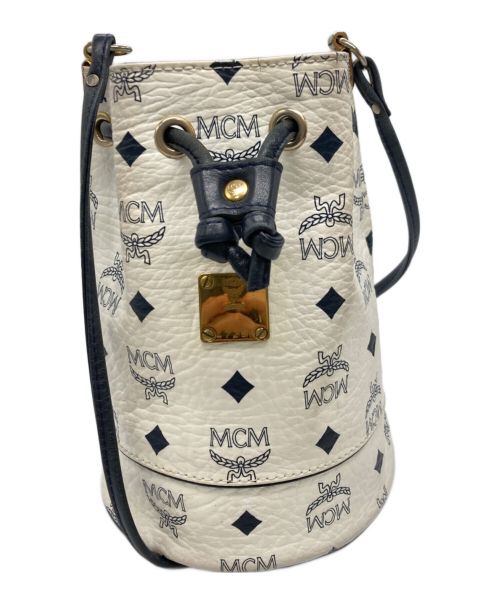 MCM（エムシーエム）MCM (エムシーエム) ヴィセトス巾着ショルダーバッグ ホワイト×ネイビーの古着・服飾アイテム