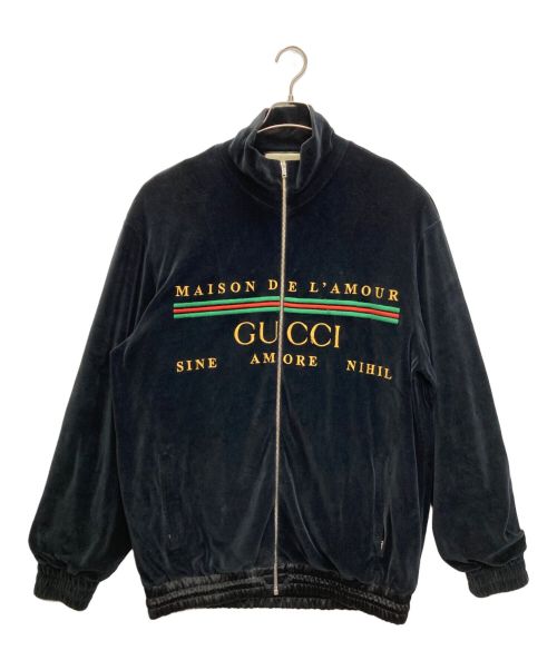 GUCCI（グッチ）GUCCI (グッチ) フロントロゴ刺繍ベロアジップアップジャケット ブラック サイズ:SIZE XLの古着・服飾アイテム