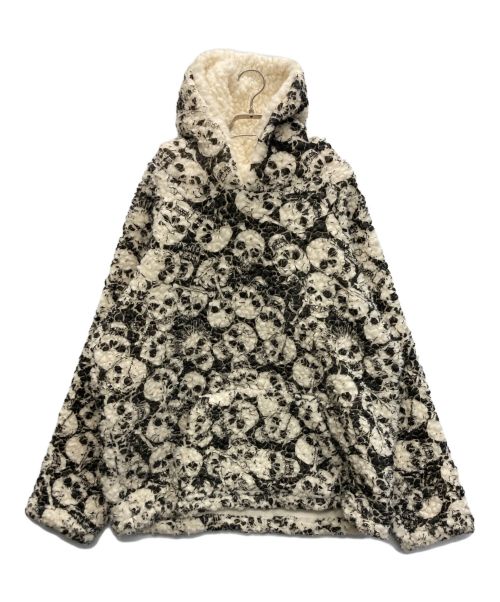 ERL（イーアールエル）ERL (イーアールエル) SKULL PRINTED VINTAGE FLEECE HOODIE ブラック×ホワイト サイズ:SIZE XLの古着・服飾アイテム