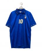 DIADORAディアドラ）の古着「90’ｓ フロッキープリント サッカー ゲームシャツ ロベルト・バッジョ」｜ブルー