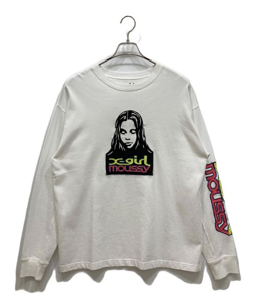 X-GIRL（エックスガール）X-GIRL (エックスガール) moussy (マウジー) FACE L/S TEE ホワイト サイズ:不明の古着・服飾アイテム