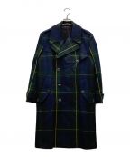 PAUL SMITHポールスミス）の古着「WOOL BLACK WATCH TRENCH COAT　ブラックウォッチ　チェック　トレンチ　ウール　コート　273112」｜グリーン×ネイビー