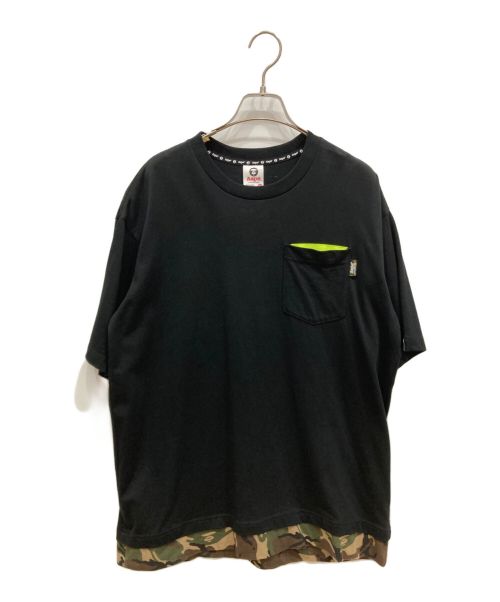 A BATHING APE（アベイシングエイプ）A BATHING APE (アベイシングエイプ) AAPE CAMO HEM POCKET TEE ブラック サイズ:Mの古着・服飾アイテム