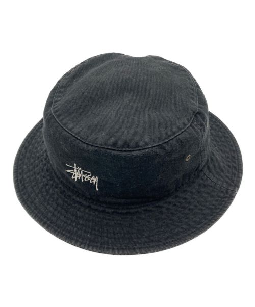 stussy（ステューシー）stussy (ステューシー) 90s　ロゴ刺繍 バケットハット ブラックの古着・服飾アイテム