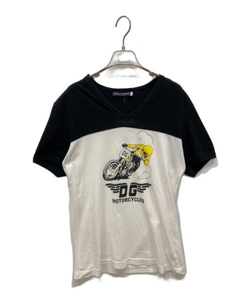 DOLCE & GABBANA（ドルチェ＆ガッバーナ）DOLCE & GABBANA (ドルチェ＆ガッバーナ) モーターサイクルTシャツ ホワイト×ブラック サイズ:48の古着・服飾アイテム