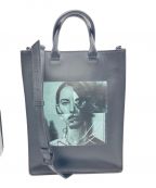 Y'sワイズ）の古着「PRINT SOFT LEATHER TOTE BAG」｜ブラック